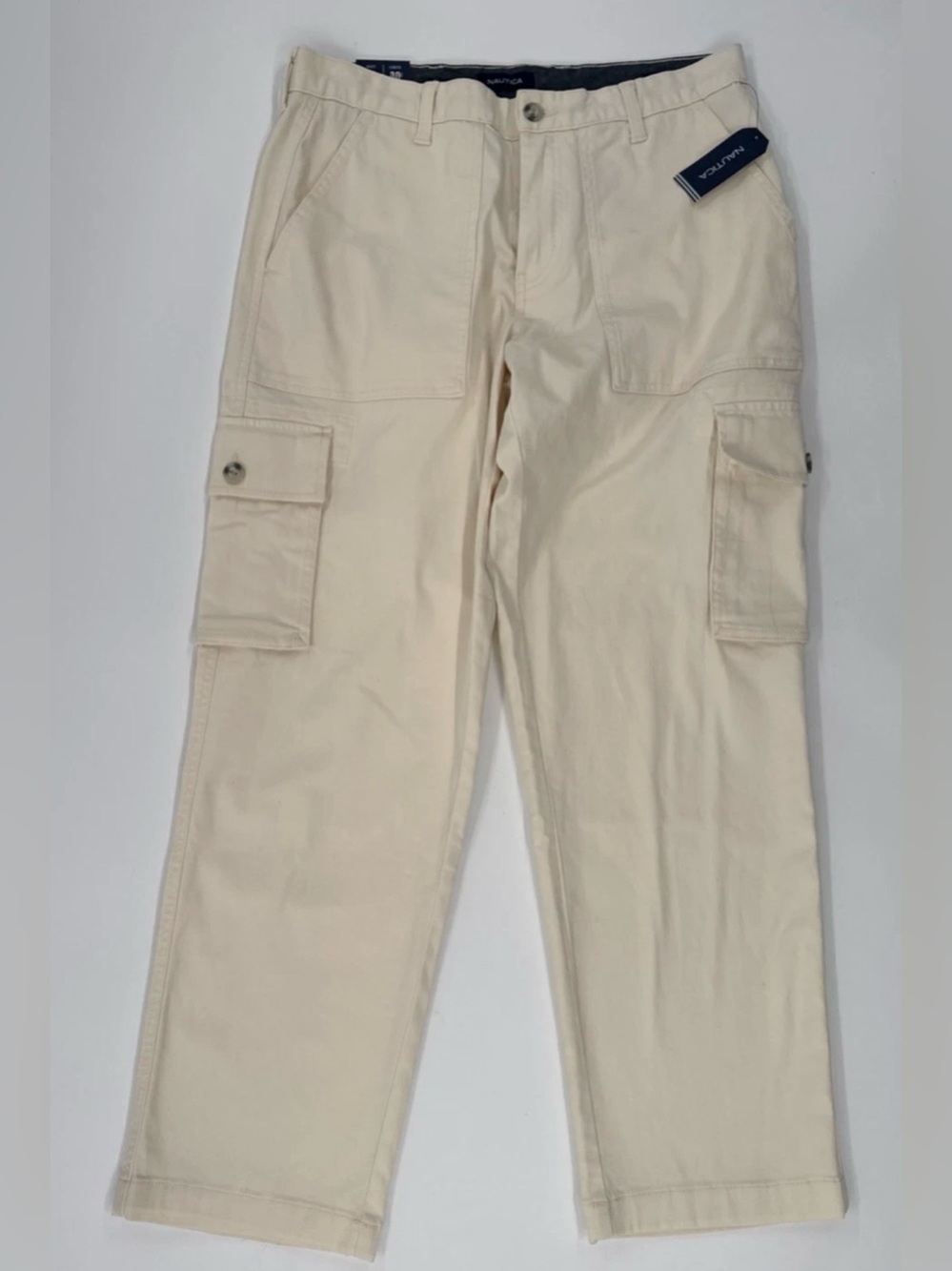 Nautica Cargo Pants Mens 32x30 Beige Khakis Straight Stretch Cotton $98 NEW